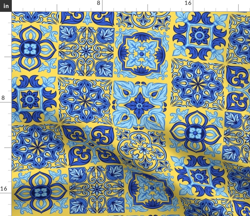 Blue and Yellow patchwork tiles