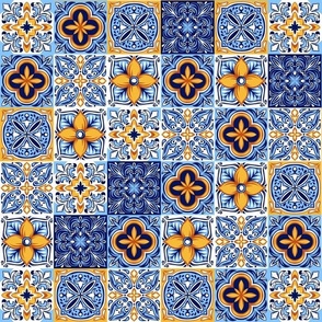 patchwork tile blue and orange