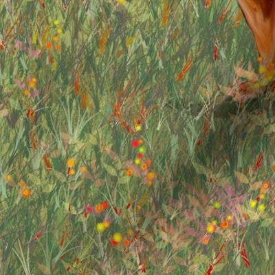 Fox Red Labrador Retriever in Wildflower Field for Pillow