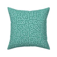 checkered mudcloth Turing pattern 4 - spruce green and pale blue