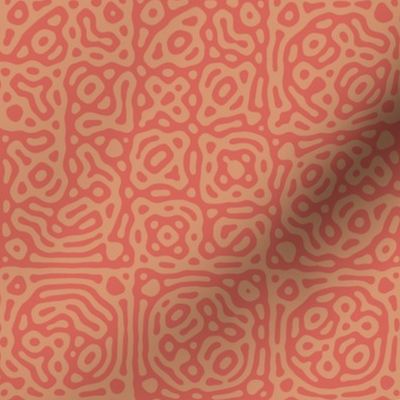 checkered mudcloth Turing pattern 4 - coral and terracotta