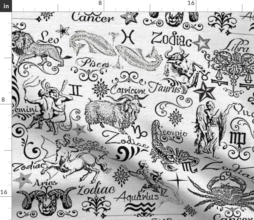 ZODIAC CANVAS CALLIGRAPHY Fabric | Spoonflower