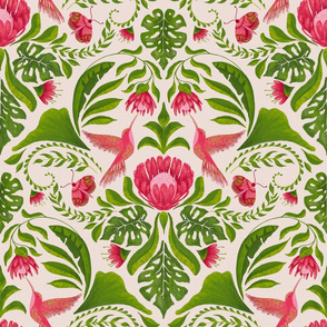 Medium - Hummingbird Damask Green 