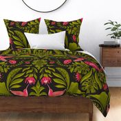 Large - Hummingbird Damask on Dark  - 