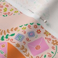 Cute Hand-drawing Snail Mailing Damask with Romantic Pastel Colors - large scale