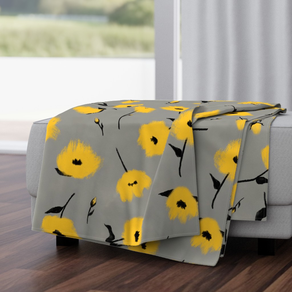 Yellow Brush Floral on Grey
