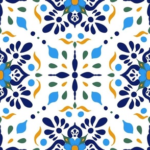 Portuguese Tiles Azulejos Large - Navy Blue Yellow Green 