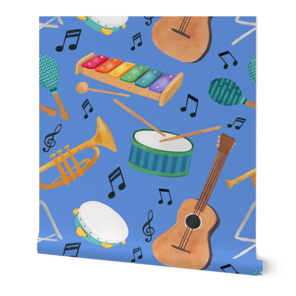 Watercolor Musical Instruments Blue Small