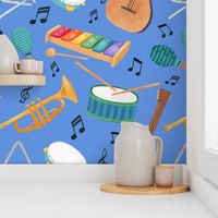 Watercolor Musical Instruments Blue Small