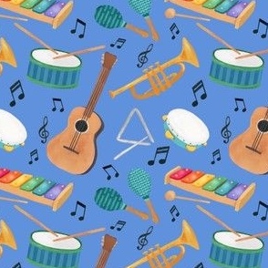 Watercolor Musical Instruments Blue Small
