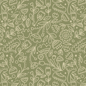 Floral Doodle in Sage