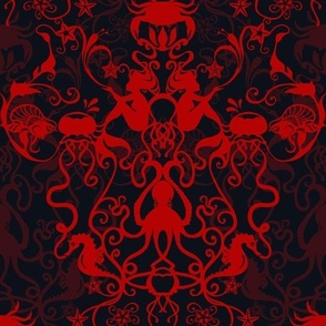 DEEP SEA DAMASK - RED AND BLACK