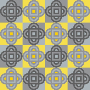 Quatrefoil Geometric Abstract Tile-Inspired Design in Yellow and Gray - LARGE Scale - UnBlink Studio by Jackie Tahara