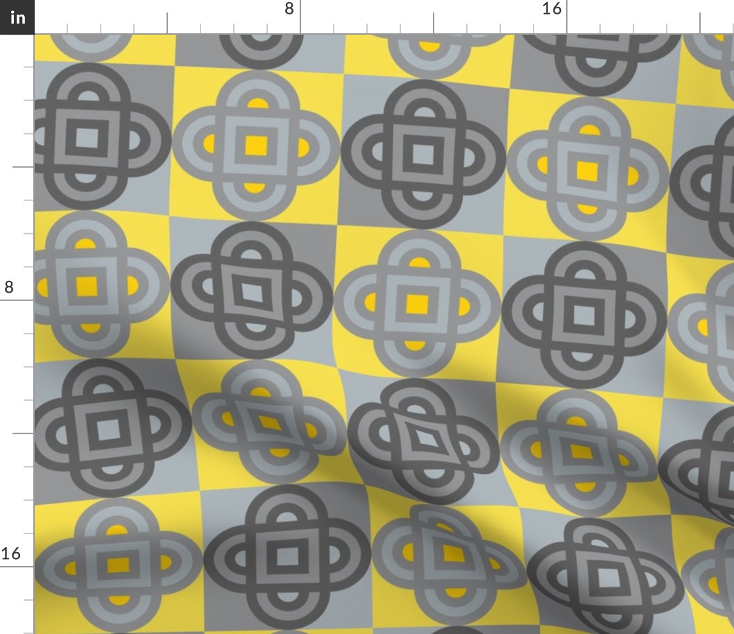 Quatrefoil Geometric Abstract Tile-Inspired Design in Yellow and Gray - LARGE Scale - UnBlink Studio by Jackie Tahara