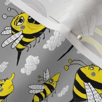 traffic jam, bee style! medium large scale, yellow gray grey black white bees