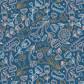 Doodle Pattern on Blue