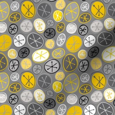 Mid-century Stars in Circles_Gray and Yellow