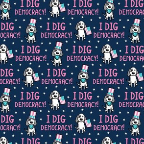 I dig democracy! - Patriotic Pups - Dog Stars and Stripes - pink/navy - LAD21