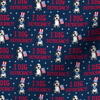 I dig democracy! - Patriotic Pups - Dog Stars and Stripes - navy - LAD21