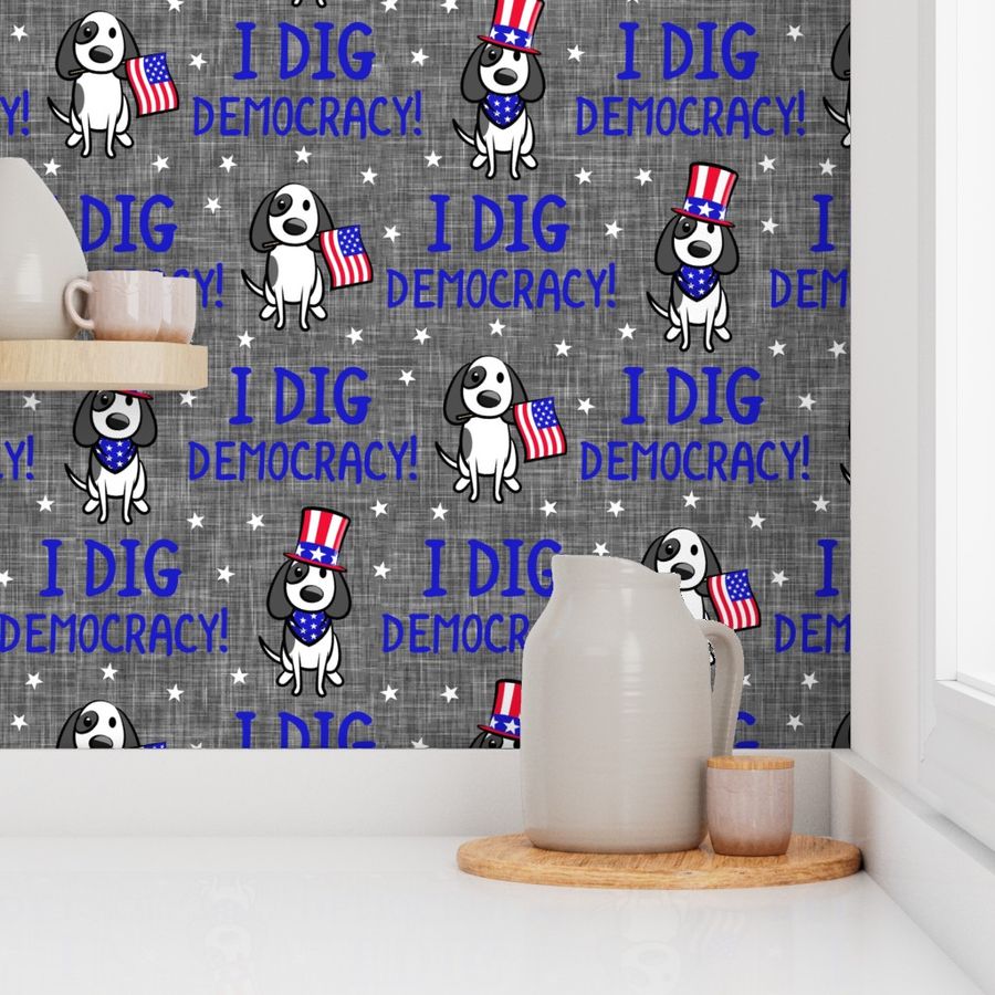 I dig democracy! - Patriotic Pups - Dog Stars and Stripes - dark grey - LAD21