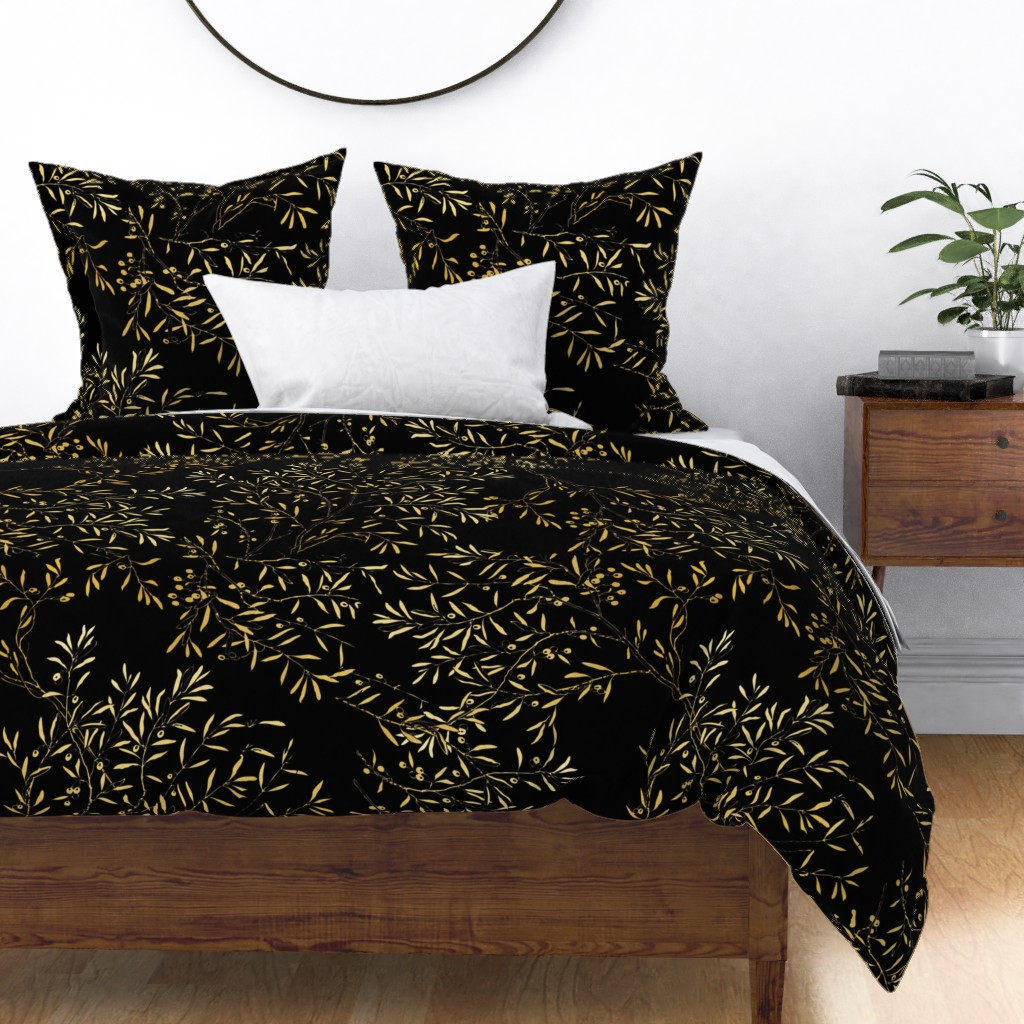 Gold branch on black Gold branches Duvet Cover | Spoonflower