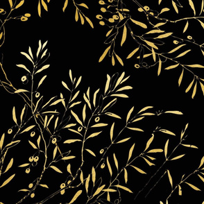 Gold branch on black Gold branches on toile chinoiserie wallpaper