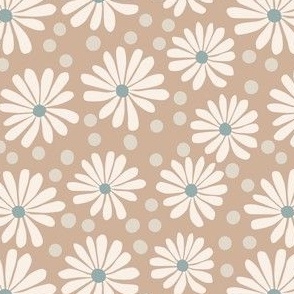 Cream Daisies on Tan - Blue Hoppy Easter collection