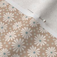 Cream Mini Daisies on Tan - Blue Hoppy Easter collection