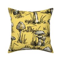 Toile Wild Mushrooms |Lg| Yellow Texture-Gray-Black-White