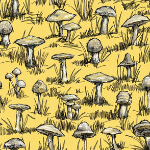 Toile Wild Mushrooms | Yellow Texture-Gray-Black-White