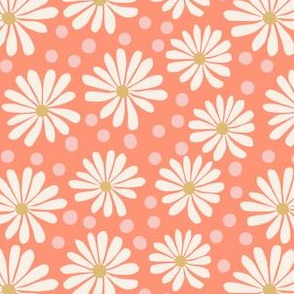Cream Daisies on Orange from Bright Hoppy Easter collection