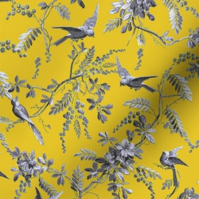 Traditional Grey Bird Print on Yellow Ground