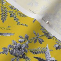 Traditional Grey Bird Print on Yellow Ground