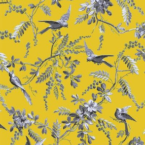 Traditional Grey Bird Print on Yellow Ground