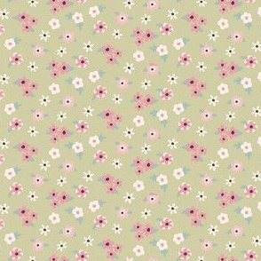 Pink Mini Floral on Green - Pastel Hoppy Easter collection