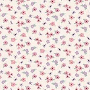 Pink and Lavender Mini Floral on Cream - Pastel Hoppy Easter collection