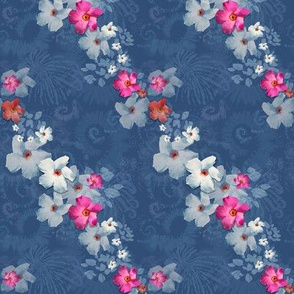 4x5-Inch Repeat of Flow of Mandevilla Blooms on Navy Blue