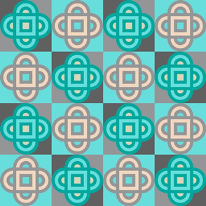 Quatrefoil Geometric Abstract Tile-Inspired Design in Turquoise and Gray - LARGE Scale - UnBlink Studio by Jackie Tahara