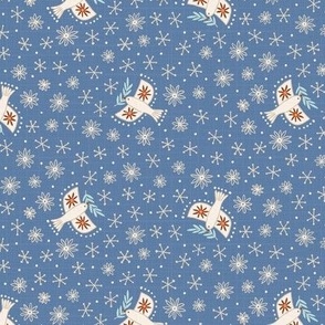 s - birds on blue - Nr.5. Coordinate for Peaceful Forest - 10.5"x5.25" as fabric / 6"x 3" as wallpaper 