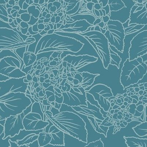 Hydrangea on Teal Blue - large scale