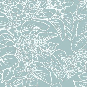 White Hydrangea in Teal - large scale
