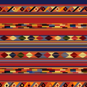 Southwest Tribal Folk Art - Large Scale - Design 11149000 - Red Navy Orange