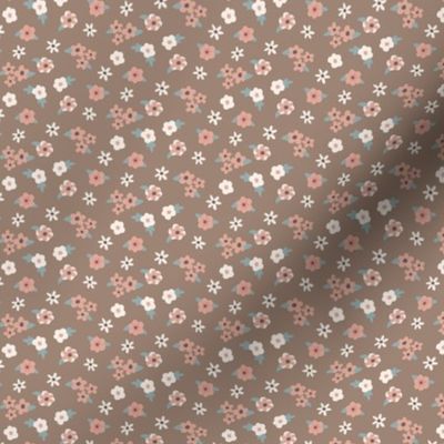 Pink mini floral on brown - Pink Hoppy Spring collection