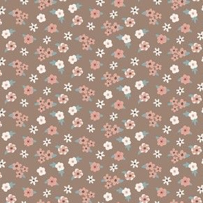 Pink mini floral on brown - Pink Hoppy Spring collection