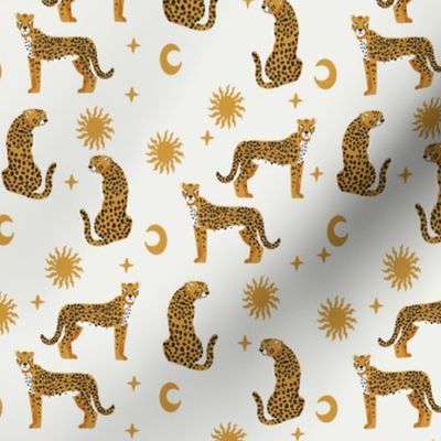 SMALL cheetah fabric - cosmic sun moon stars boho design - gold sfx1050 
