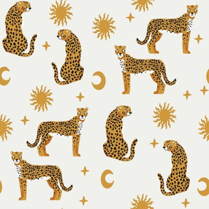 cheetah fabric - cosmic sun moon stars boho design -  gold sfx1050