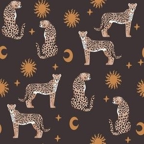 SMALL cheetah fabric - cosmic sun moon stars boho design -  maple sfx1316 coffee sfx1111 honey sfx1143
