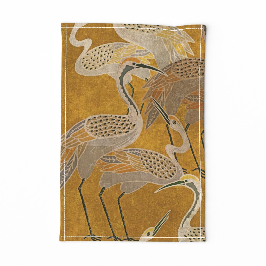 Deco Cranes - Golden Hour - 24 x 35.56 inch repeat scale