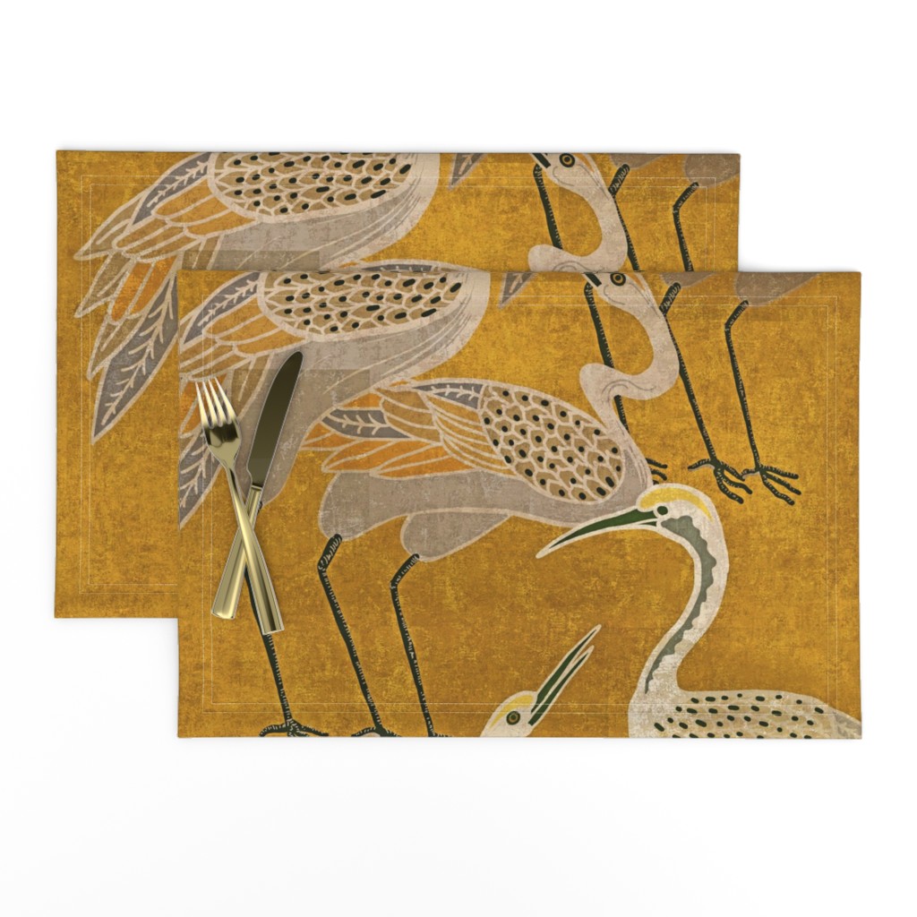 Deco Cranes - Golden Hour - 24 x 35.56 inch repeat scale