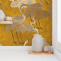 Deco Cranes - Golden Hour - 24 x 35.56 inch repeat scale